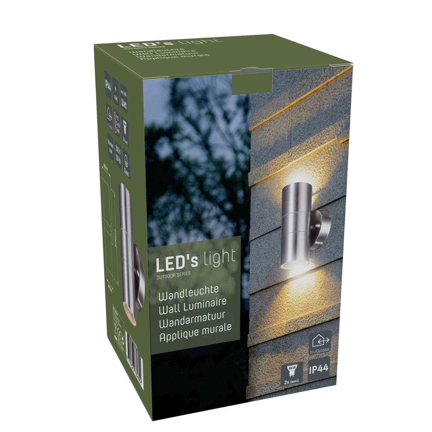 LED's Light RVS LED Muurlamp Buiten - Spot met 2 x GU10 fitting - Model Catania - IP44 - Zilver