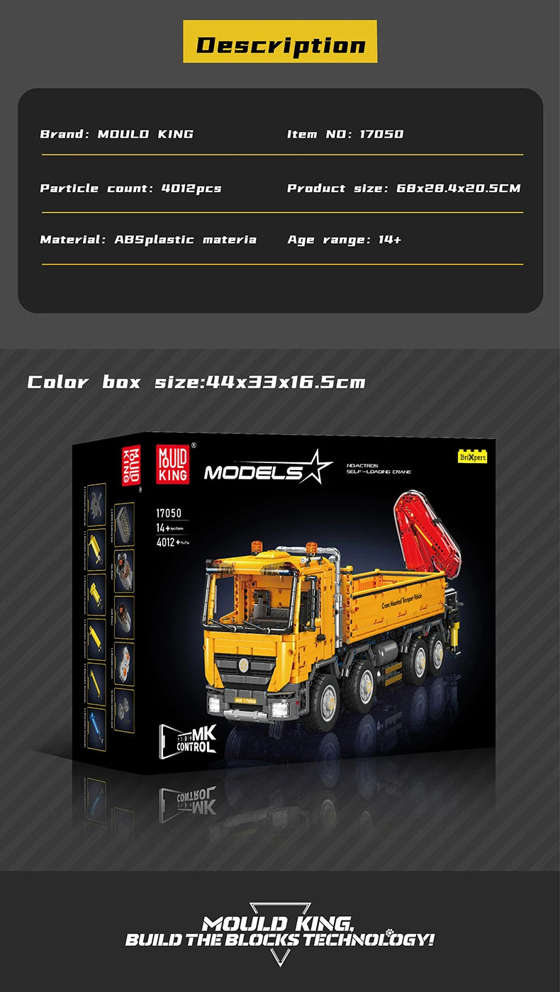 Comnox - Mould King - Technische Auto Bouwset - Zelfladende Kraan - Afstandsbediening - 4012 Stuks - Geavanceerd Model voor Bouw en Verzamelaars - RC Truck - Crane Transport Vehicle - LEGO Compatible - Comnox Company