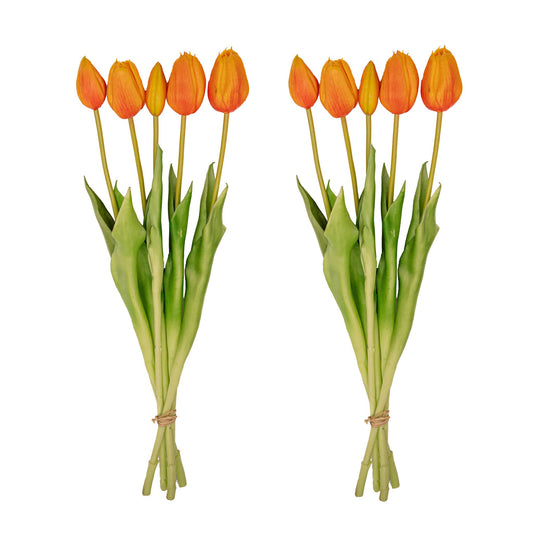Vase Jessie Bow + 10x Real Touch Tulips Orange