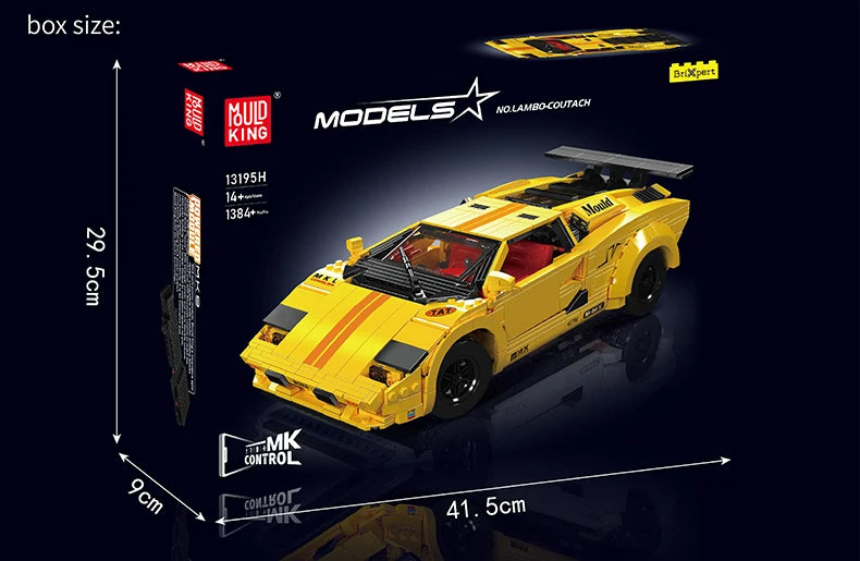 Comnox - Mould King Lamborghini Countach Bouwset - 1384 Stukjes - LEGO Compatible - Iconisch Technisch Speelgoed - Geel - Comnox Company