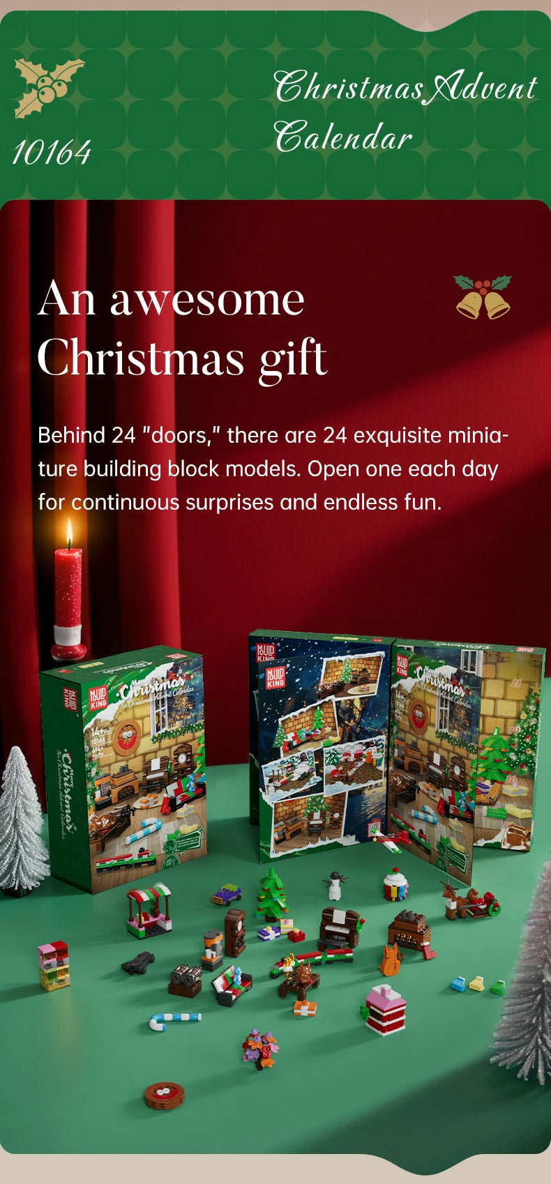 Comnox - Mould King - Kerst Countdown Kalender - 725 Stukjes - LEGO Compatible - Kerstcadeau - Rood - Comnox Company