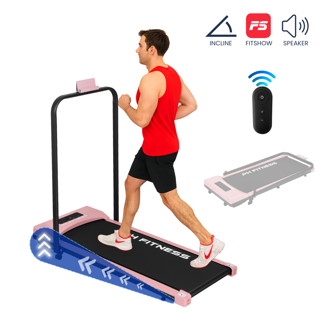 Comnox - PH Fitness A1F WalkingPad Loopband - Comfortabel Thuiswandelen - Rustige 1,5HP Motor - 1–8 km/u Snelheid - Bluetooth & App Ondersteuning - Zwart/Roze