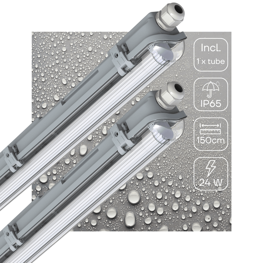 Comnox - LED TL Armatuur 150 cm - Direct helder licht - 24 Watt - 2880 lumen - IP65 - Koud wit 6500K - zwart