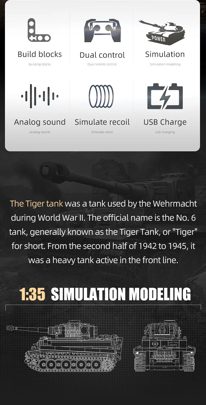 Comnox - Mould King - Tiger I Tank Bouwset - RC - 800+ Stukjes - LEGO Compatible - Comnox Company