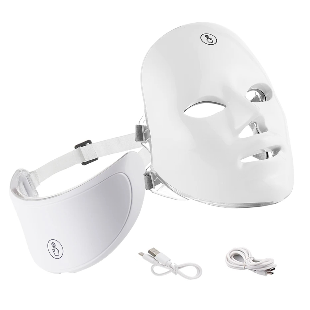 Comnox - LED Gezichtsmasker en Nek Masker - 7 Kleuren Lichttherapie - Huidverjonging, Anti-acne en Rimpelverzorging