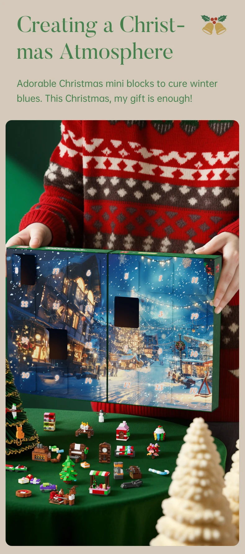 Comnox - Mould King - Kerst Countdown Kalender - 694 Stukjes - LEGO Compatible - Kerstcadeau - Groen - Comnox Company