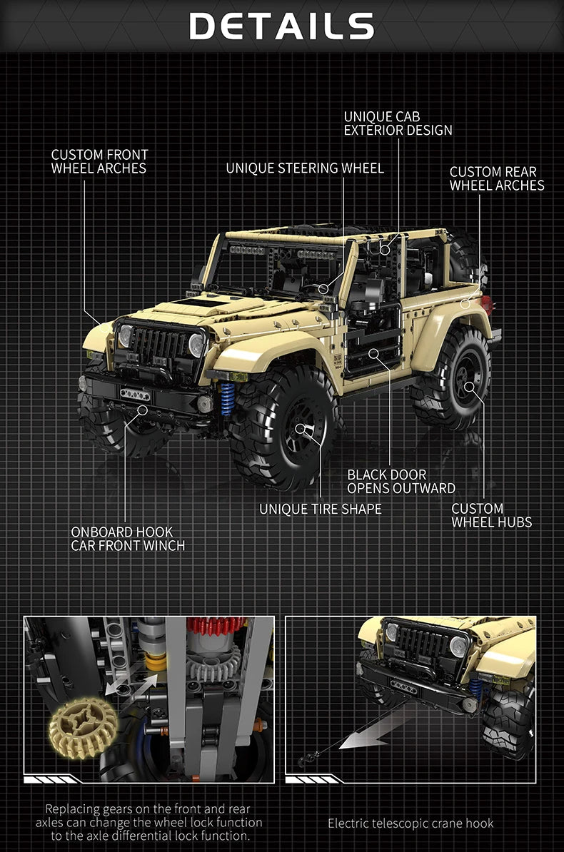 Comnox - Mould King - Off-Road Wrangler SUV Bouwset - 3621 Stuks - RC Modelauto met Pneumatische Accessoires - LEGO Compatible - Comnox Company