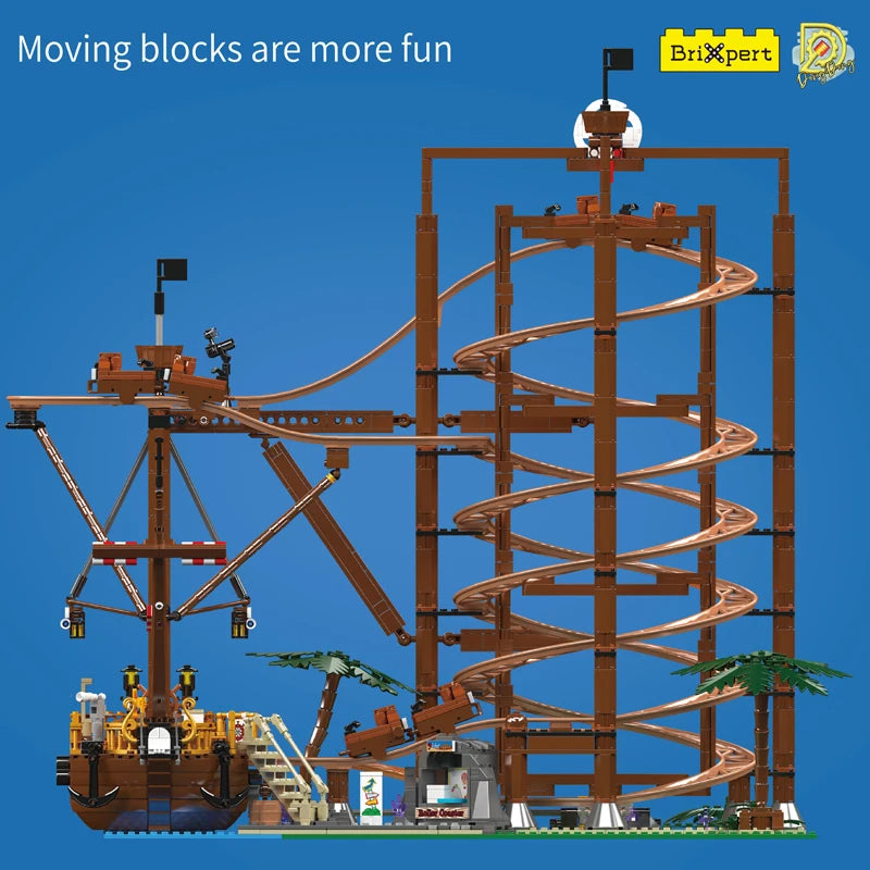 Comnox - Mould King - Dubbele Helix Achtbaan - 2174 Stukjes - LEGO Compatible - Met Piratenschip - Comnox Company