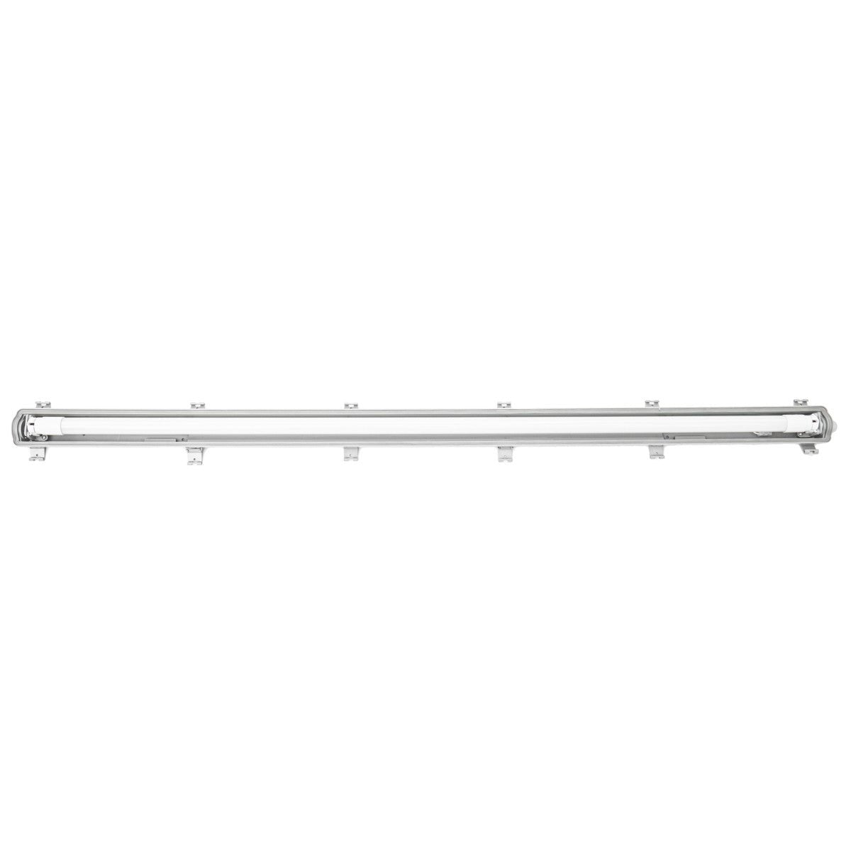 Zilverkleurige LED-tubulairlampen met IP65 waterdichtheid, geschikt voor gebruik in keukens en badkamers. 18 W, 120 cm lang, inclusief 1x tube voor buiten- en binnenverlichting.