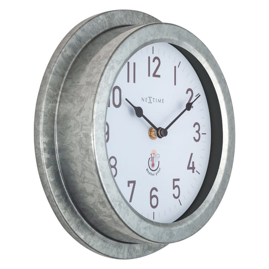 Weatherproof Outdoor Wall Clock - 22cm - Metal - Galvanized Poppy