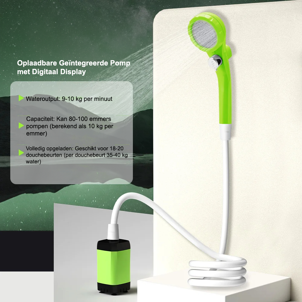 Comnox - Draagbare Camping Douchepomp - Digitale Display - Oplaadbaar - Buitendouche met Waterstop - 6000mAh Battery - Camping Shower - Blauw
