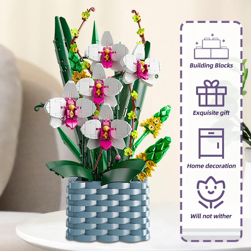 Comnox - Mould King - Bloemenboeket Bouwset - 1158 Stukjes - LEGO Compatible - Decoratieve Bloemenpracht - Orchidee - Comnox Company