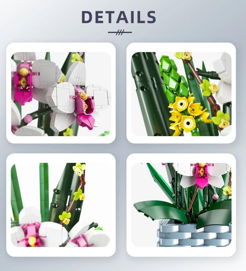 Comnox - Mould King - Bloemenboeket Bouwset - 1158 Stukjes - LEGO Compatible - Decoratieve Bloemenpracht - Orchidee - Comnox Company