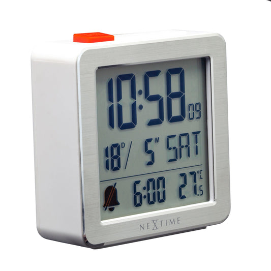 Comnox - NeXtime - Digitale Klok met Alarm en Temperatuursensor – Compact en Stil – 6x6,4x2,1cm – Metal/ABS – Zwart/Wit