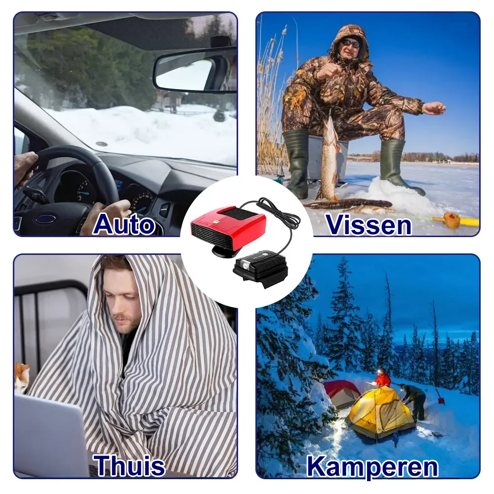Comnox 4-in-1 Auto Verwarming – 600W – Voorruit Ontdooien & Destogen – Rood/Zwart – 12 Volt - Rood