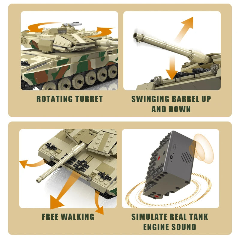 Mouldking 20020s - leopard 2 tank - bouwset - 1100 onderdelen - bestuurbaar - met geluid - Comnox Company