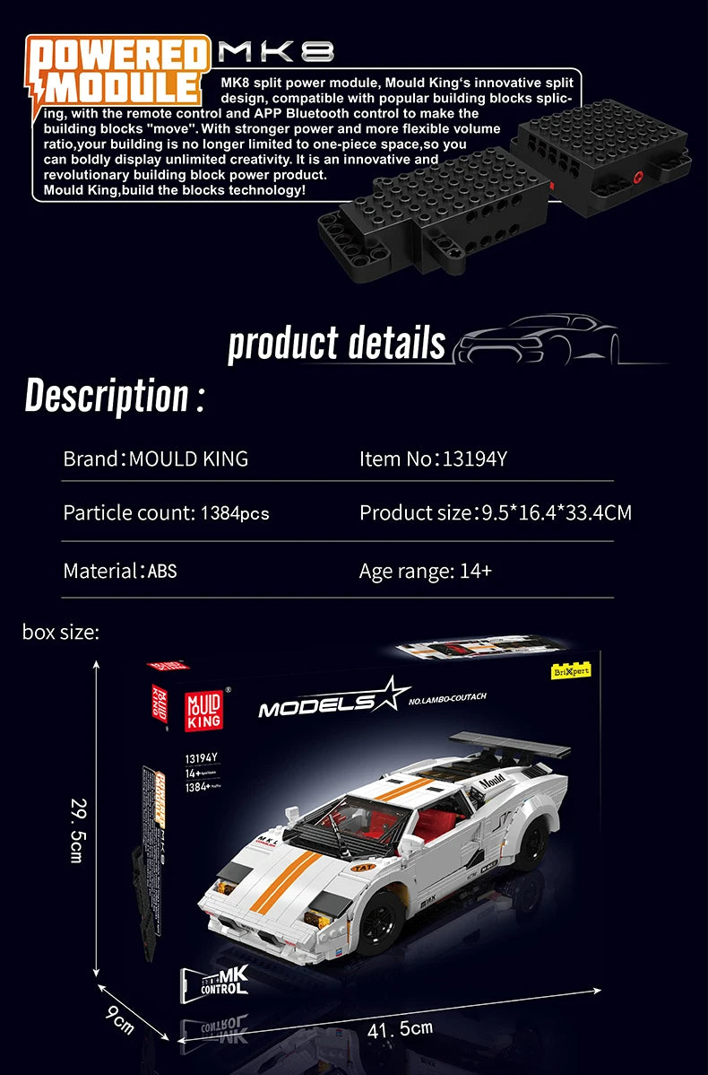 Comnox - Mould King Lamborghini Countach Bouwset - 1384 Stukjes - LEGO Compatible - Iconisch Technisch Speelgoed - Wit - Comnox Company