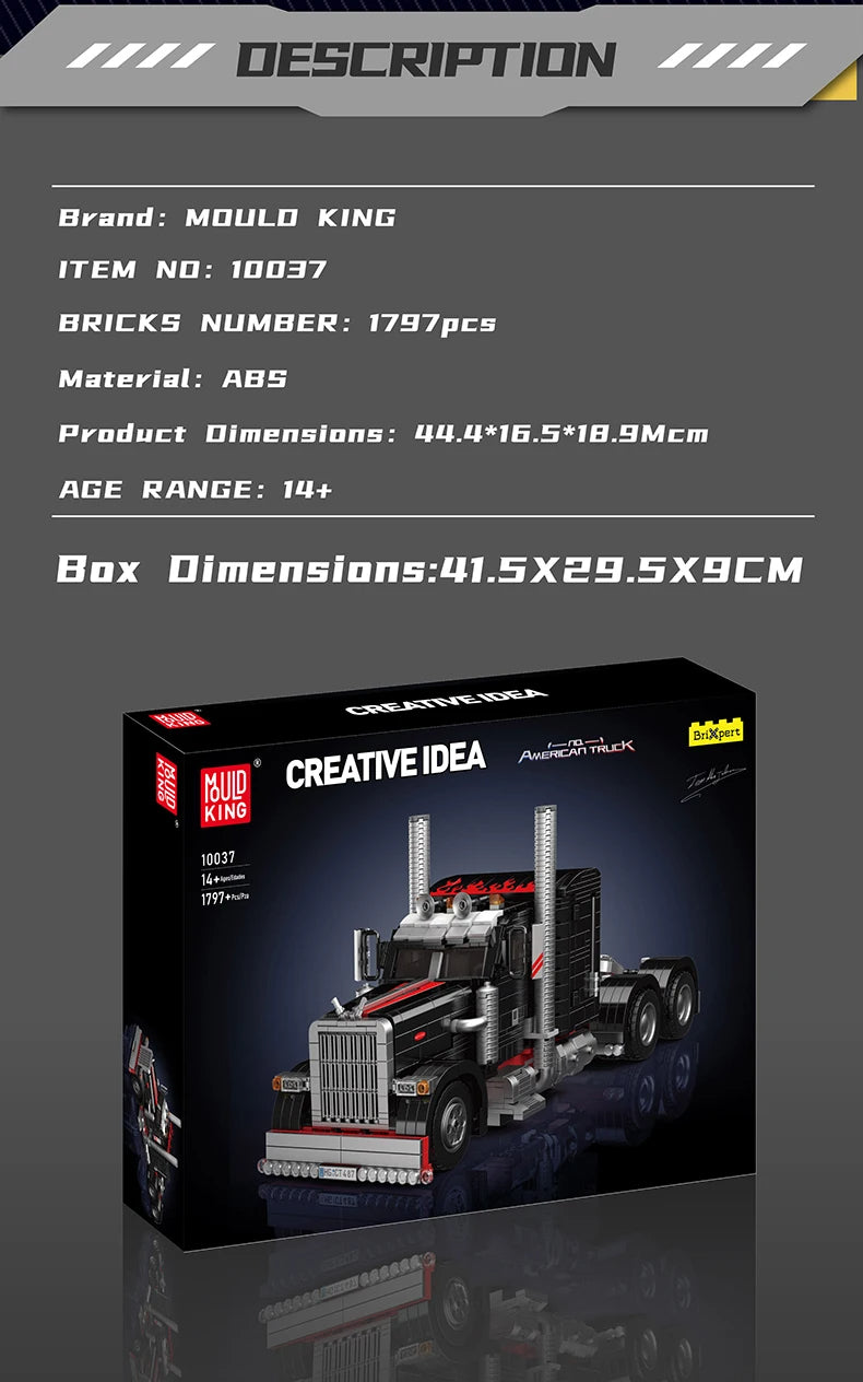 Comnox - Mould King - Amerikaanse Vrachtwagen - Technische Bouwset - 1797 Stuks - Voor Kinderen en Volwassenen - Lego-Compatibel - Comnox Company
