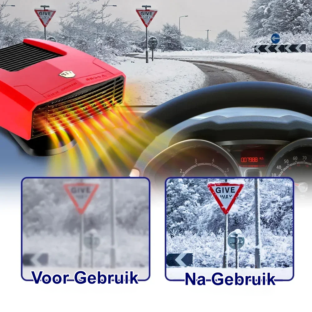 Comnox 4-in-1 Auto Verwarming – 600W – Voorruit Ontdooien & Destogen – Rood/Zwart – 12 Volt - Rood