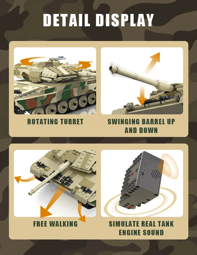 Mouldking 20020s - leopard 2 tank - bouwset - 1100 onderdelen - bestuurbaar - met geluid - Comnox Company