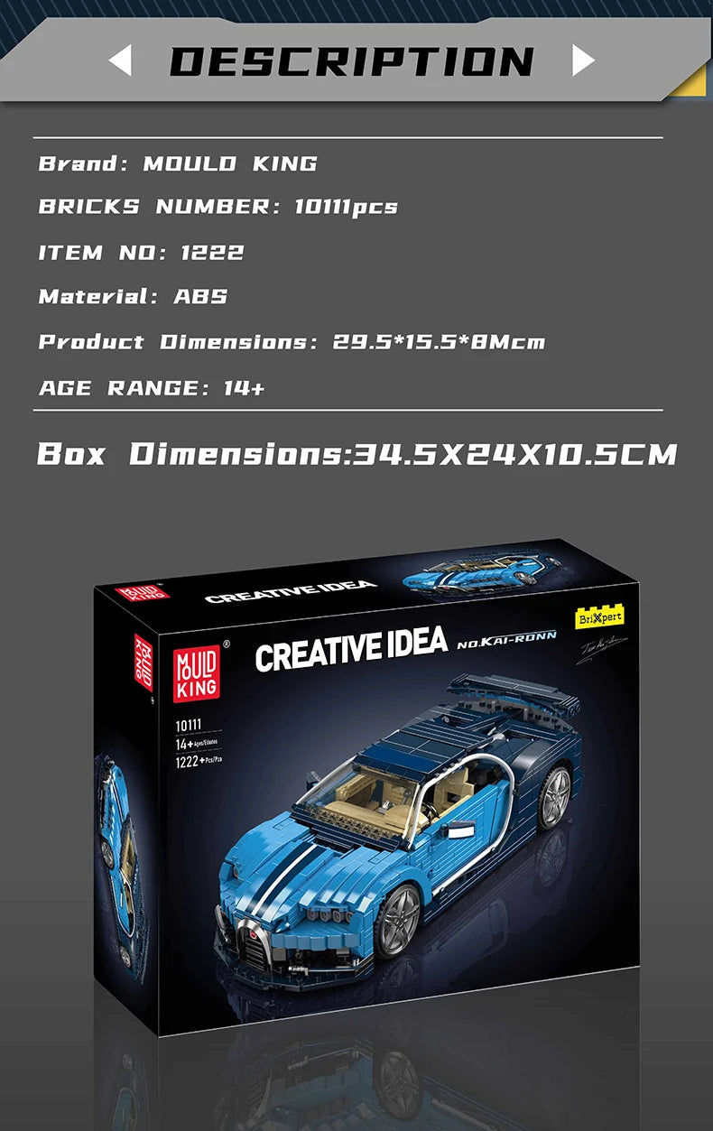 Comnox - Mould King - Technische Sportwagen Bouwset - 1222 Stuks - Blauw Supercar Model - LEGO Compatible - Ideaal voor Autoliefhebbers - Comnox Company