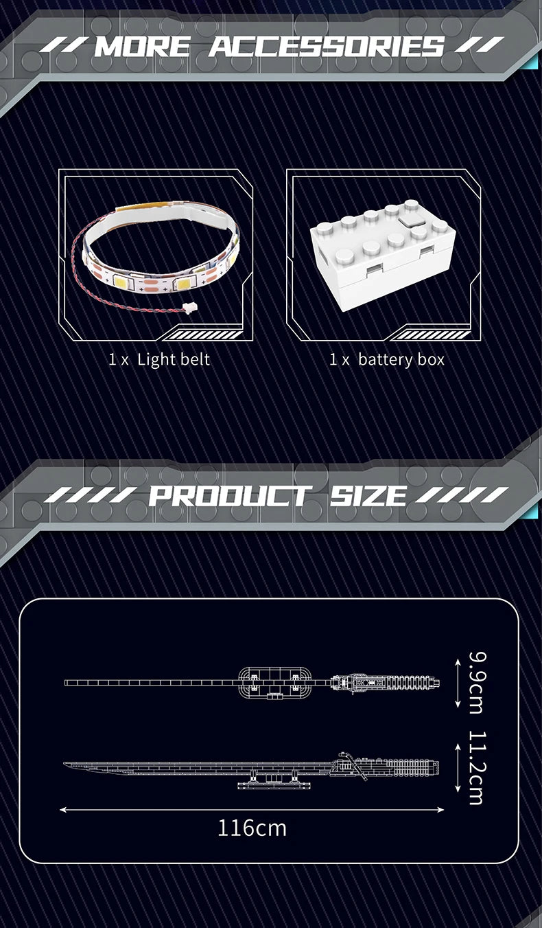 Comnox - Mould King - Darksaber Modelbouwset met LED-verlichting - 885 Stuks - 116 cm - Perfecte Displayset voor Star Plan Fans - Compatibel met LEGO - Gift Idea