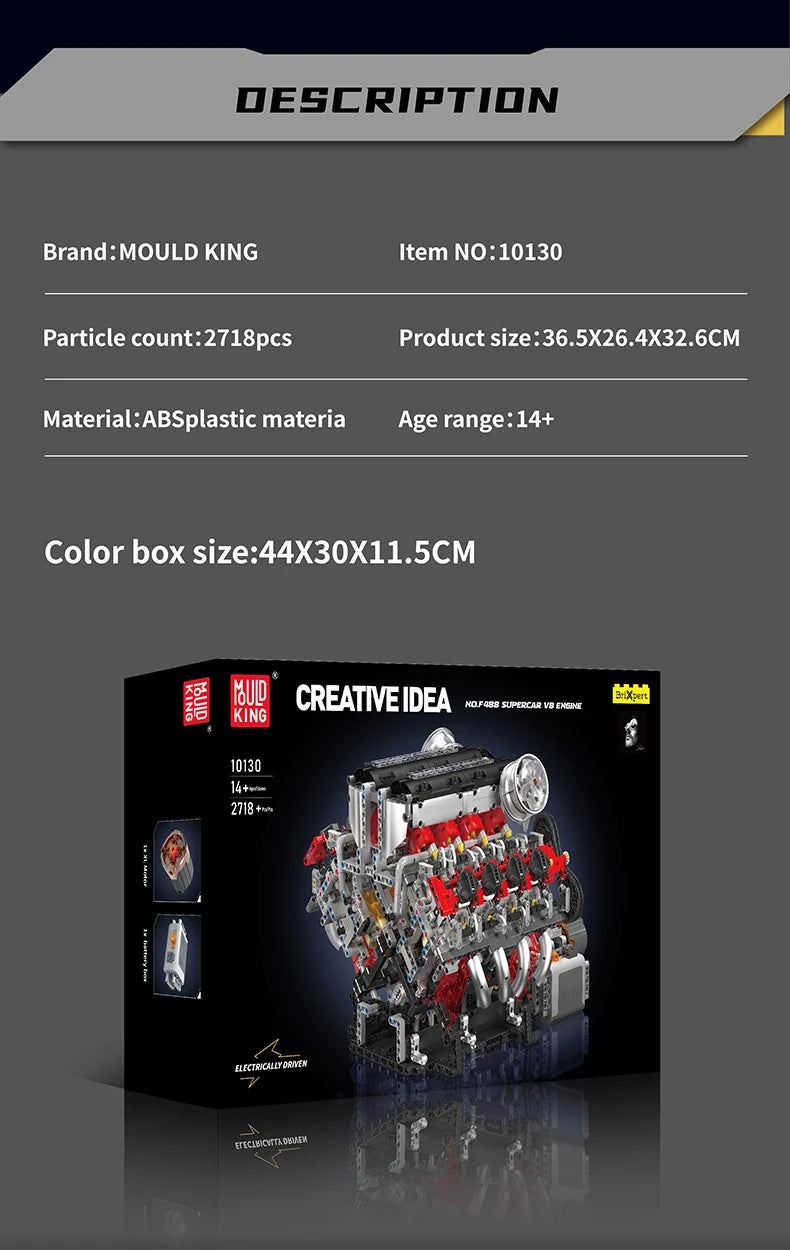 Comnox - Mould King - F488 Supercar V8 Motor Bouwset - 2718 Stuks - Technische Speelgoedset met Realistische Functies - LEGO Compatible - Comnox Company
