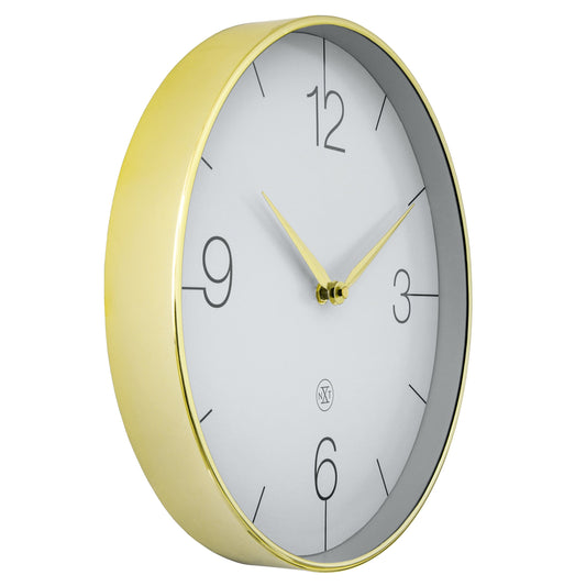 Comnox - Wall Clock Finesse - Stijlvolle tijdweergave zonder geluid - 30,5 cm diameter - Gouden rand - Glanzende afwerking