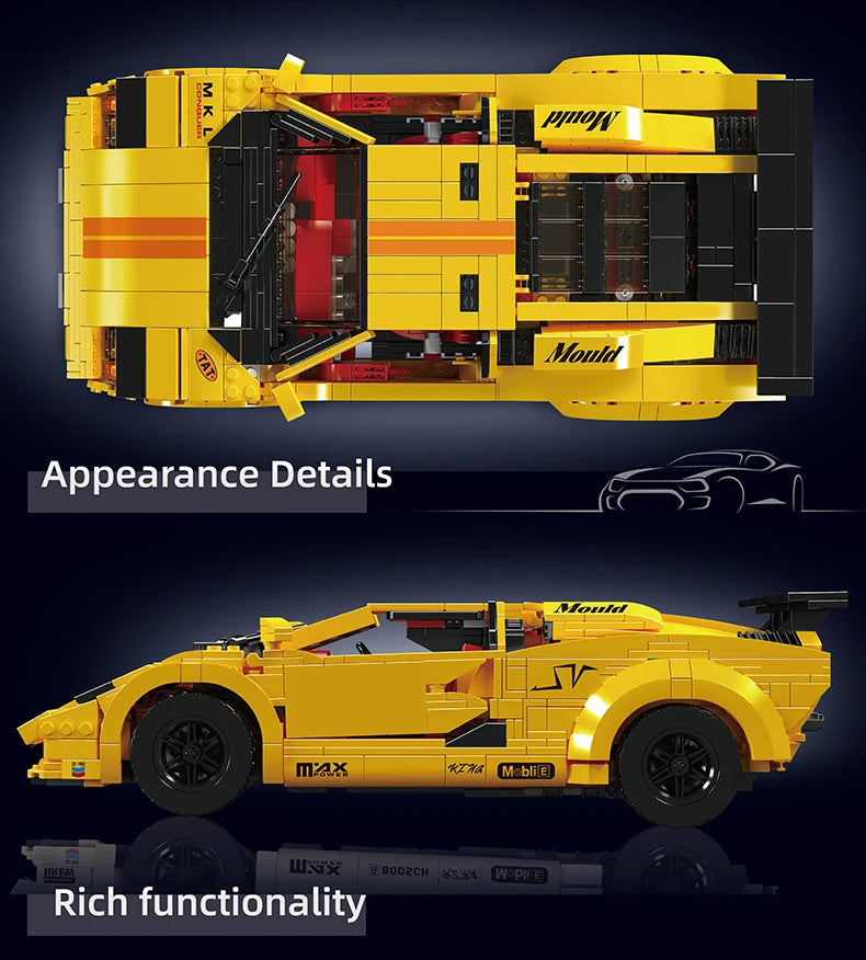 Comnox - Mould King Lamborghini Countach Bouwset - 1384 Stukjes - LEGO Compatible - Iconisch Technisch Speelgoed - Geel - Comnox Company