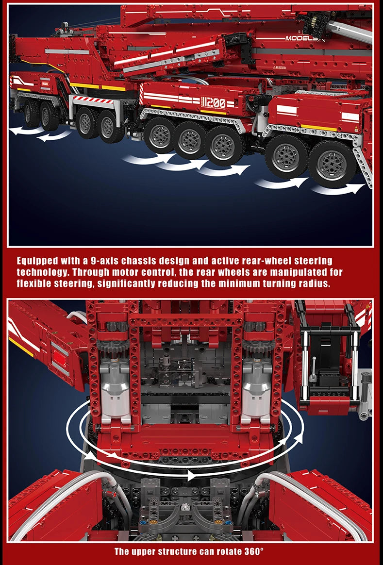 Comnox - Mould King - LTM 11200 Kraan Vrachtwagen Bouwset - 8506 Stuks - Compatibel met LEGO - Technisch Speelgoed - Rood - Comnox Company