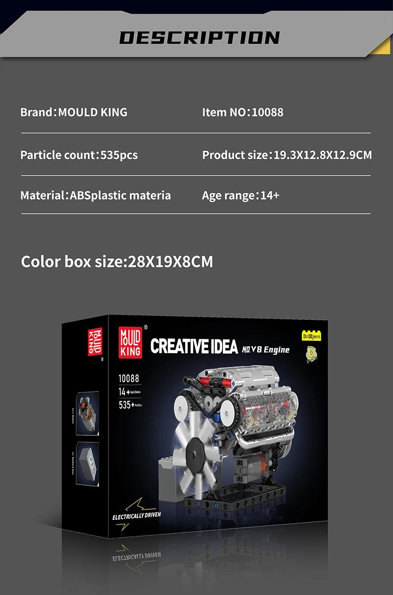Comnox - Mould King - Technische Bouwset - Gemotoriseerde V8 Motor - 535 Stuks - Voor Kinderen en Techniekfans - LEGO Compatible - Comnox Company