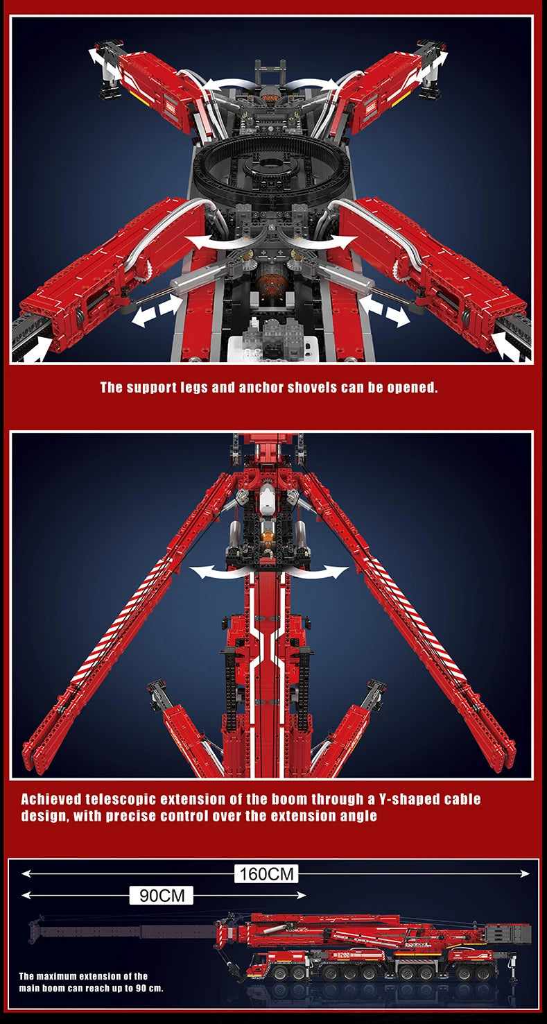 Comnox - Mould King - LTM 11200 Kraan Vrachtwagen Bouwset - 8506 Stuks - Compatibel met LEGO - Technisch Speelgoed - Rood - Comnox Company