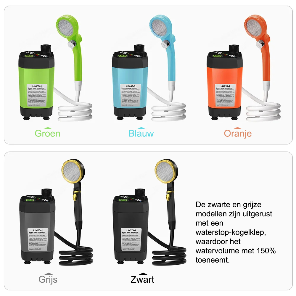 Comnox - Draagbare Camping Douchepomp - Digitale Display - Oplaadbaar - Buitendouche met Waterstop - 6000mAh Battery - Camping Shower - Zwart - Comnox Company
