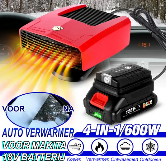 Comnox 4-in-1 Auto Verwarming - 600W - Voorruit Ontdooien & Destogen - Rood/Zwart - Voor Makita 18V Batterij - Comnox Company