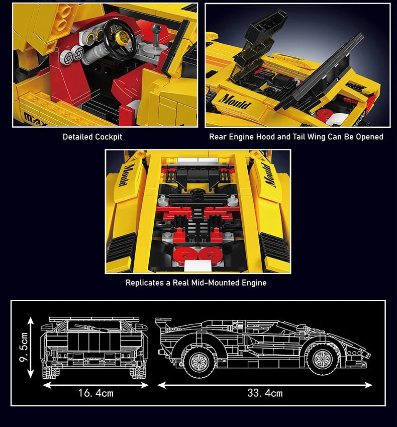 Comnox - Mould King Lamborghini Countach Bouwset - 1384 Stukjes - LEGO Compatible - Iconisch Technisch Speelgoed - Geel - Comnox Company