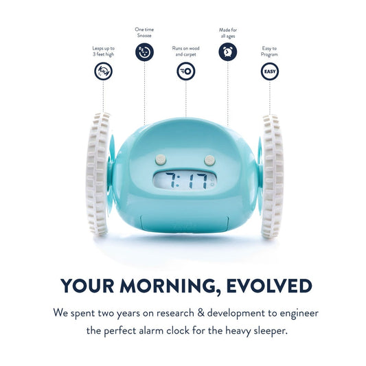 Comnox - Clocky - Alarmklok op wielen - Snel wakker worden - Beweeglijk alarm - Luid - 13,5 cm x 9 cm x 9 cm - blue