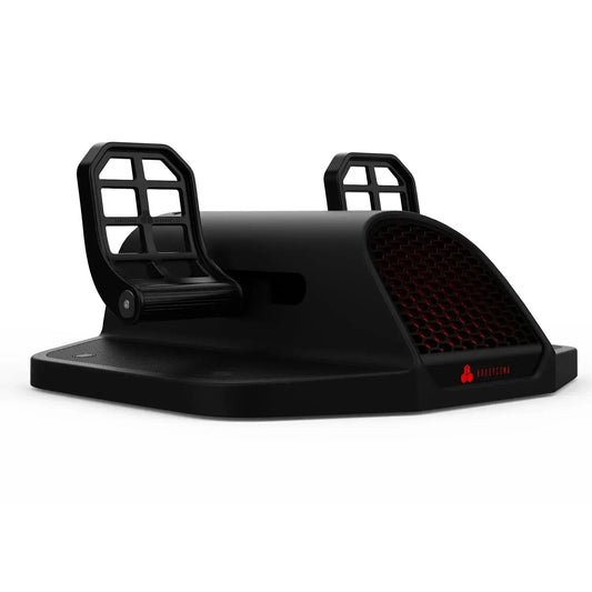 Zwart gamingpedaal met rode hexagonale ventilatiegrijs, voor gamingstoelen. Met verstelbare voetsteunen en het Honeycomb-logo.