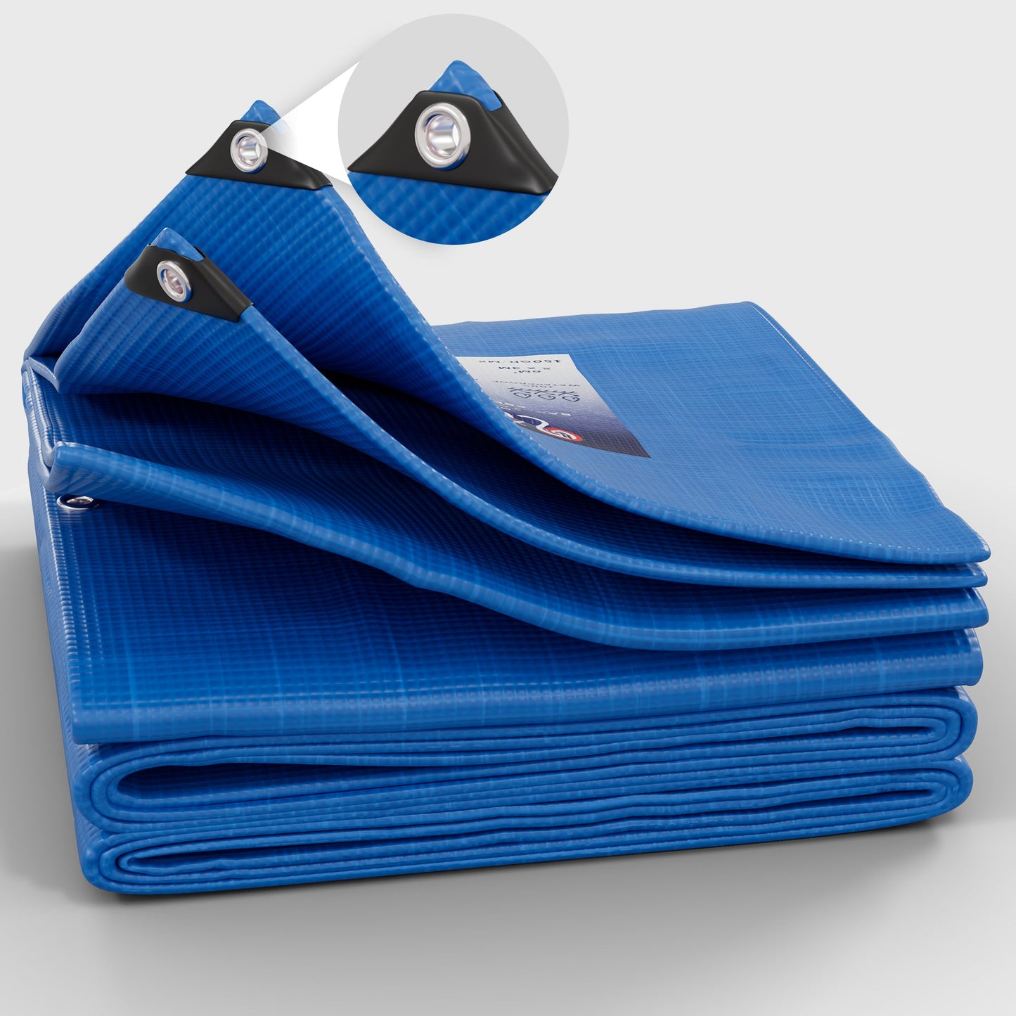 Een wit, transparant dekzeil van Perfect Cover, gemaakt van waterdicht tarpaulin met UV- en scheurbestendigheid, geschikt voor buitenopslag en bescherming van voorwerpen tegen weersinvloeden.