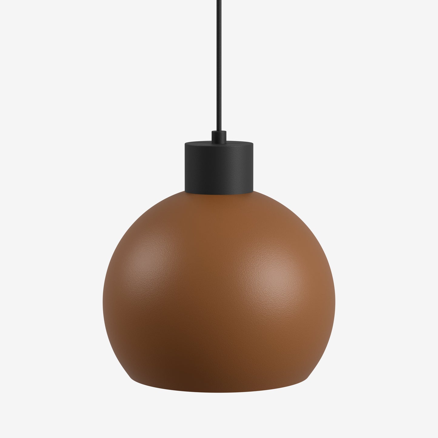 Een moderne hanglamp met een matte beige glazen kap en een zwart metaalhanger. Perfect voor minimalistische interieurs en als accentverlichting in woon- of werkkamers.