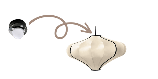 Een witte, bolvormige LED-lamp met zwarte onderzijde en USB-kabel, geschikt voor nachtverlichting en buitenverlichting.