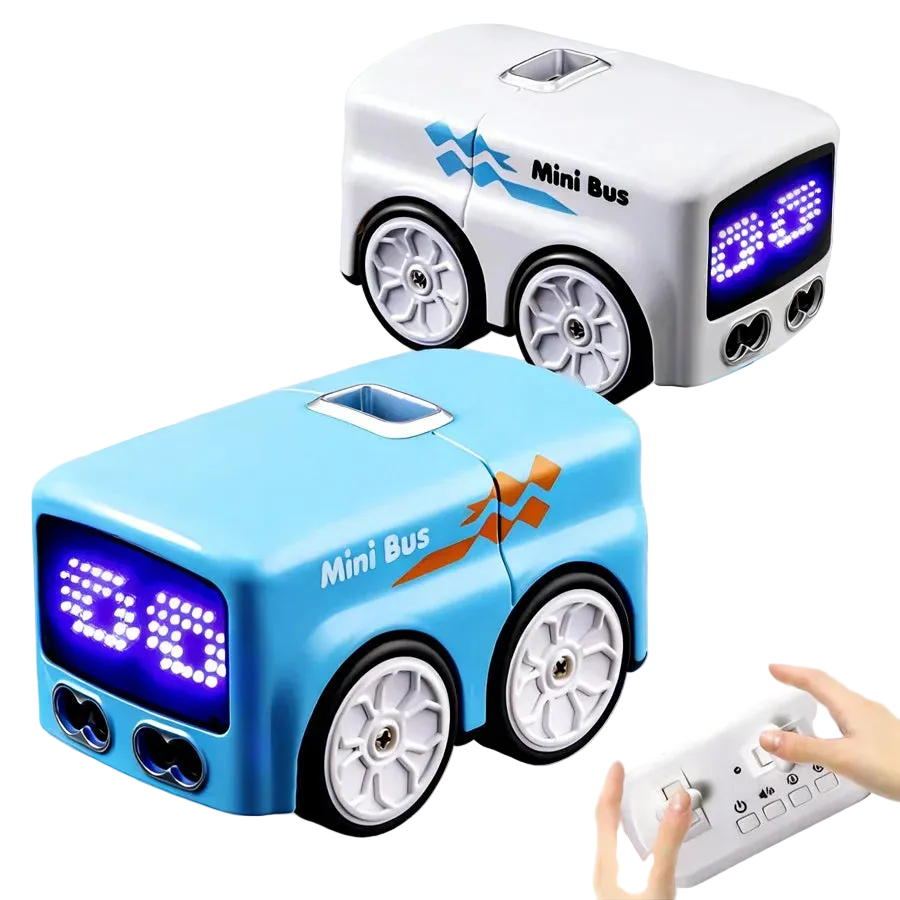 Comnox - RC Mini Bus - Kinderen spelen op afstand - 4 speelmodi - LED display - wit/blauw
