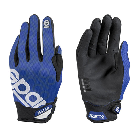 Zwart Sparco mountainbike handschoenen met wit logo, mesh materiaal en verstelbare polsband. Geschikt voor mountainbiken en extreme sporten.