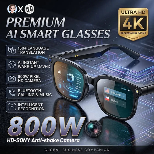 Zwart virtuele realiteit bril met 800K HD-camera en 32G geheugen, geschikt voor video-opnames en real-time vertaling in een futuristische stadsomgevin