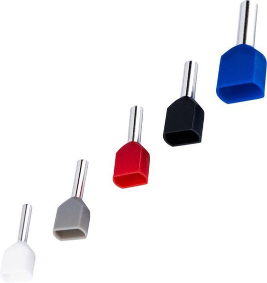 Adereindhulzen assortiment set - 5 maten van 0.5mm² tot 2.5mm² - dubbele draad hulzen - 225 Stuks