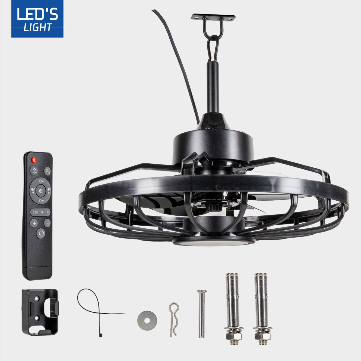 Comnox - All-weather plafondlamp met ventilator - Verlichting en verkoeling in één - Zwart
