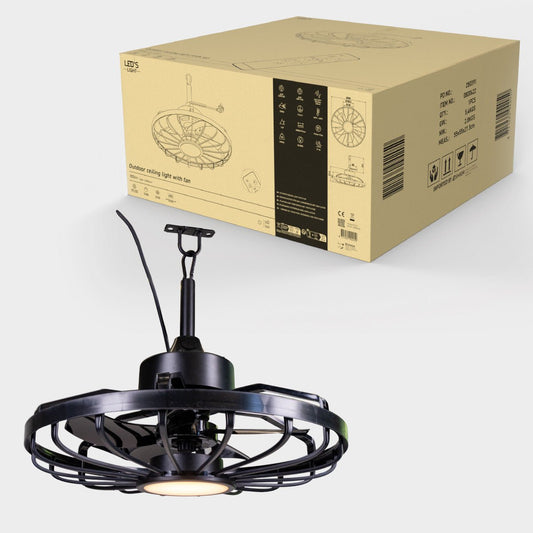 Comnox - All-weather plafondlamp met ventilator - Verlichting en verkoeling in één - Zwart