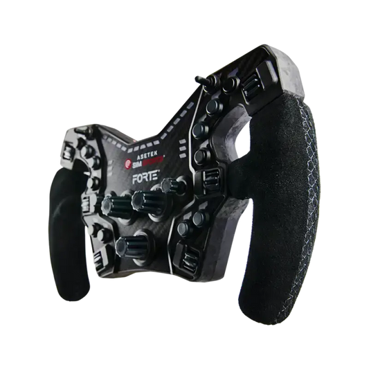 Zwarte, ergonomische stuurwielgrepen met zichtbare metalen bevestigingspunten, geschikt voor gaming- en racestuurwieltoepassingen. Gebruik voor optimale grip en comfort tijdens intensieve sessies.