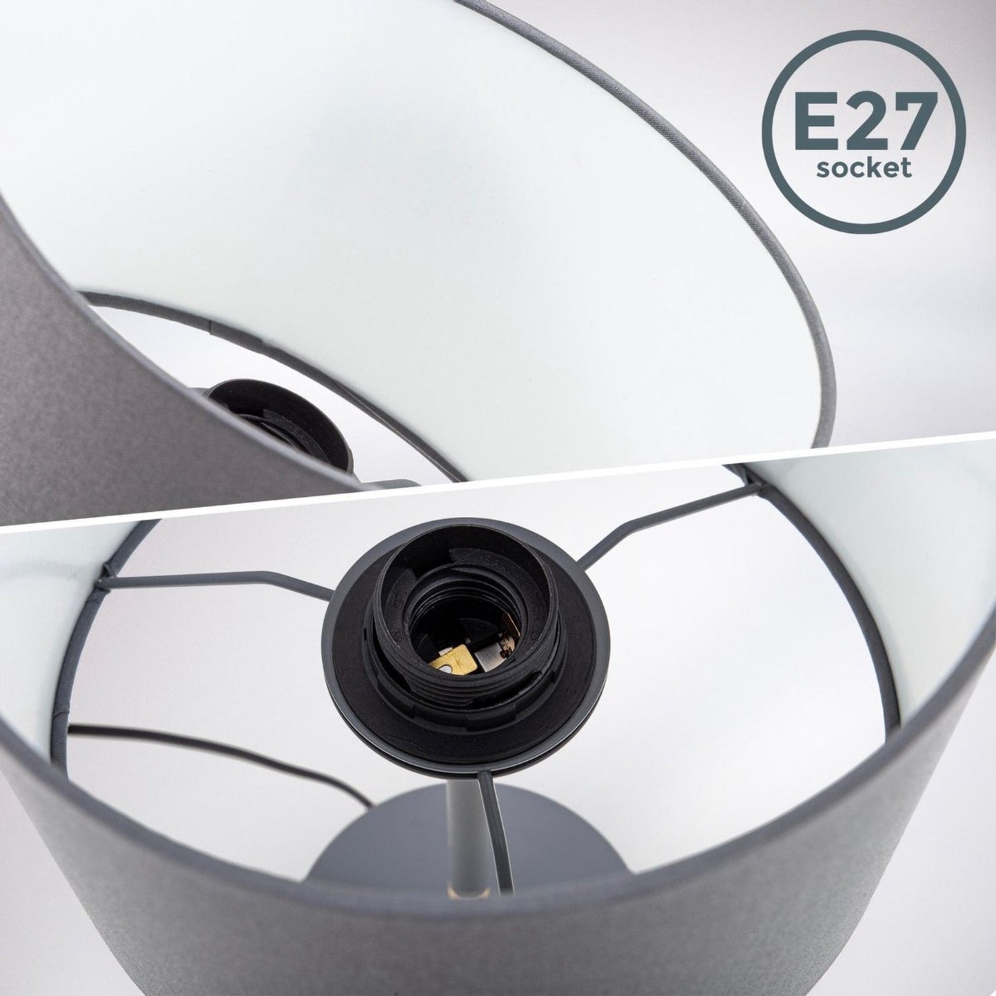 B.K.Licht - Grijze tafellamp - Metaal & stof - Met kap - Scandinavische bedlamp - Slaapkamer lamp - E27 fitting - Excl. lichtbron