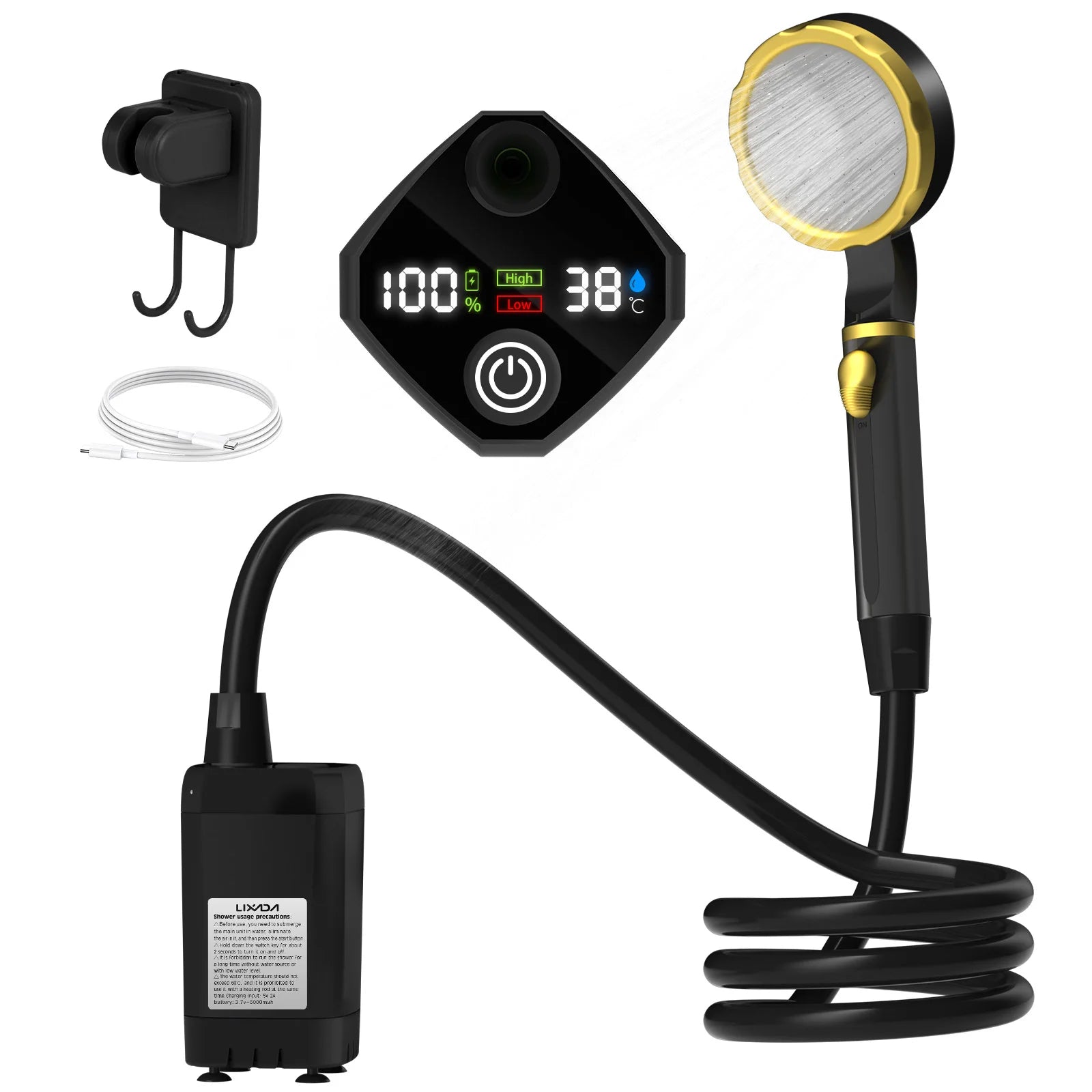 Comnox - Draagbare Camping Douchepomp - Digitale Display - Oplaadbaar - Buitendouche met Waterstop - 6000mAh Battery - Camping Shower - Zwart - Comnox Company