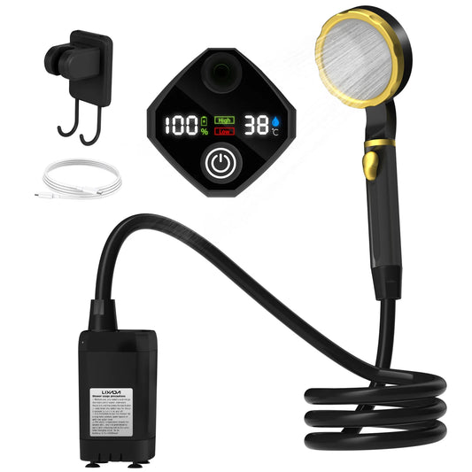 Comnox - Draagbare Camping Douchepomp - Digitale Display - Oplaadbaar - Buitendouche met Waterstop - 6000mAh Battery - Camping Shower - Zwart - Comnox Company